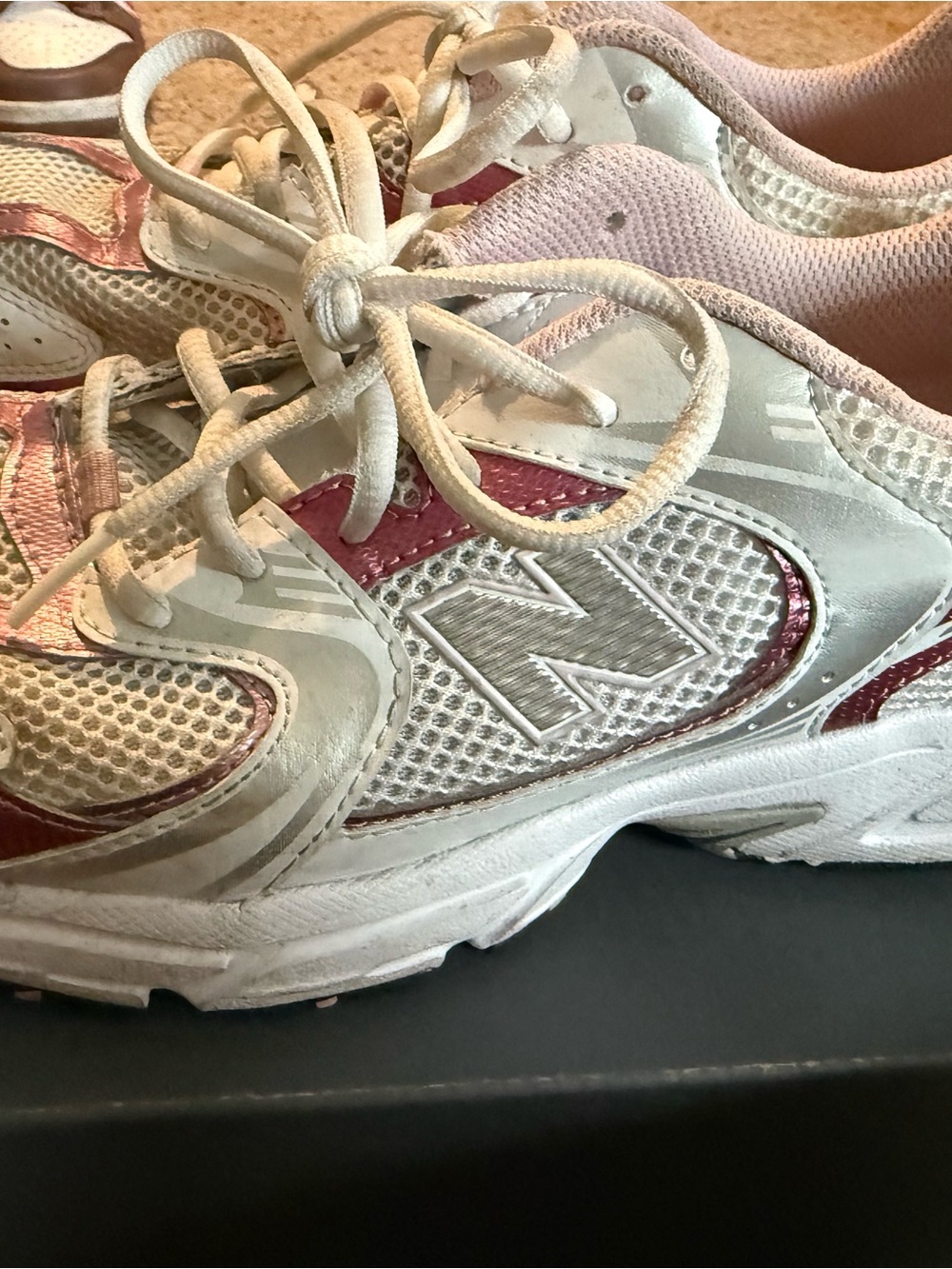New Balance Women White and Pink Athletic Mesh Sneakers